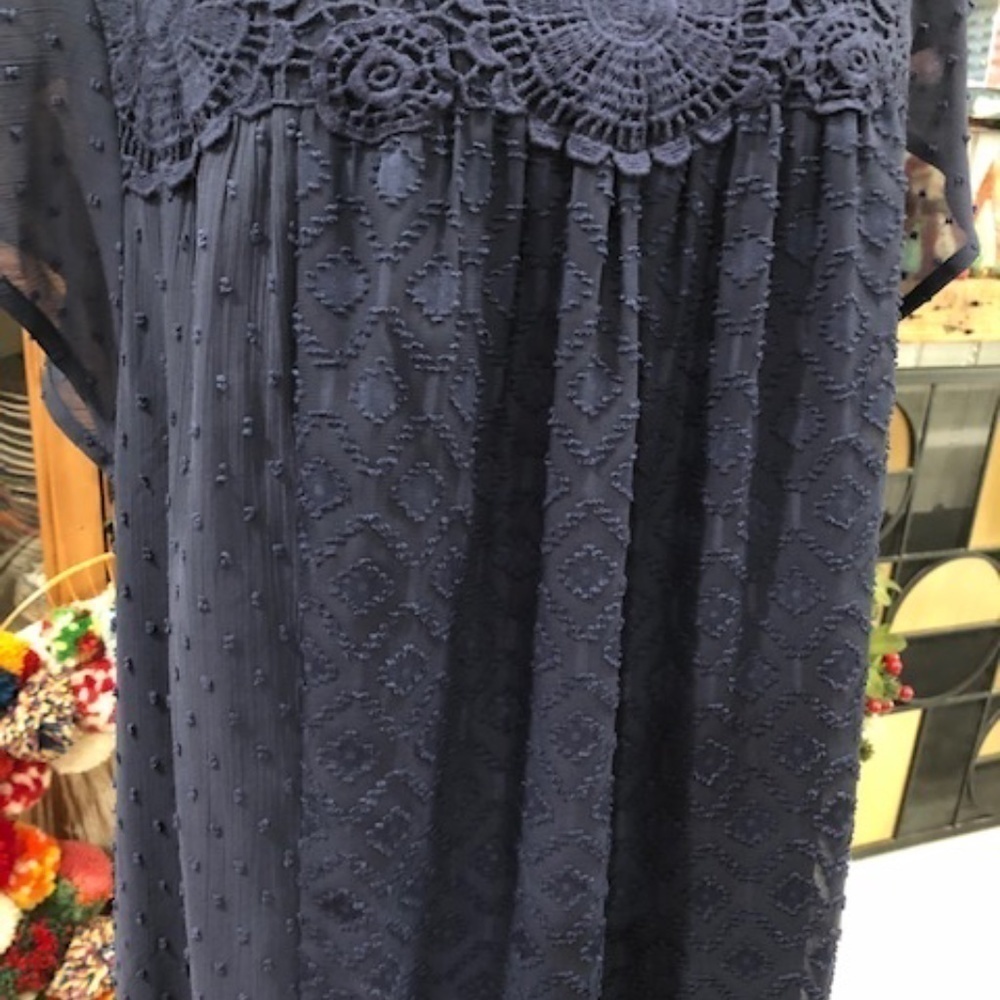 𝅺Daniel Rainn Navy Flutter Sleeve Lace Babydoll Dress, Size Medium - Picture 6 of 16